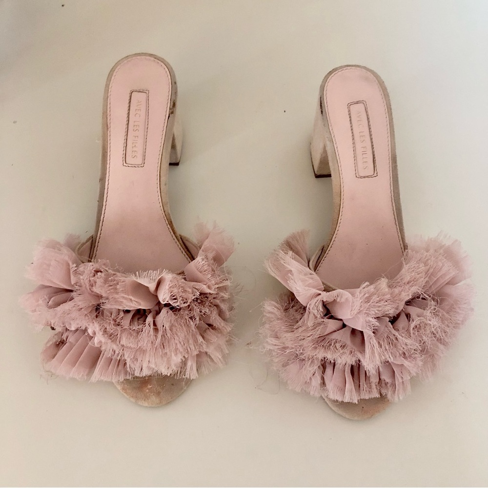 Avec Les Fillies Maya Pink Chiffon Slide Block Heel. Size 8. - Picture 4 of 13